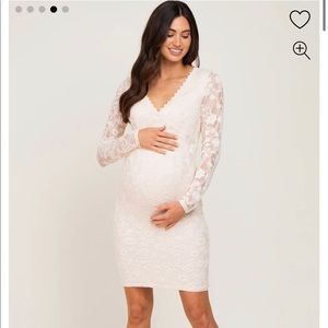 PinkBlush Cream Lace V-Neck Maternity Fitted Dress